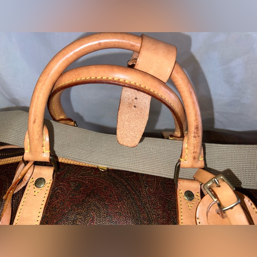 Etro Paisley Leather Trim Duffel Bag Travel Weekender Lock Key Strap COA - Picture 7 of 15